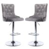 Antrim Dark Grey Velvet Fabric Bar Stools In Pair