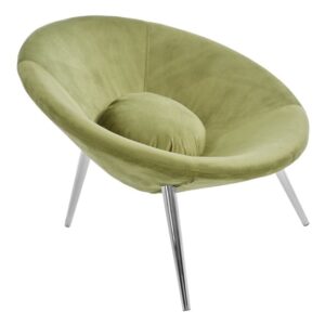 Artos Velvet Lounge Chair With Chrome Metal Legs In Green