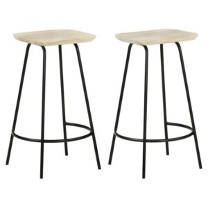 Azul Natural Wooden Bar Stools With Black Metal Frame In A Pair