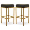 Baino Black Leather Bar Stools With Gold Legs In A Pair