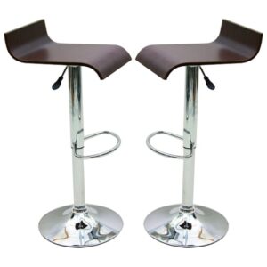 Belita Walnut Wooden Gas-Lift Bar Stools In Pair