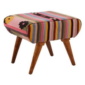 Cafenos Fabric Footstool With Oak Legs In Multicolour