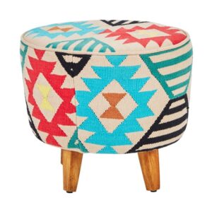 Cafenos Fabric FootStool With Wooden Legs In Multicolor