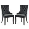 Cankaya Black Velvet Accent Chairs With Black Legs In Pair