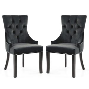 Cankaya Black Velvet Accent Chairs With Black Legs In Pair