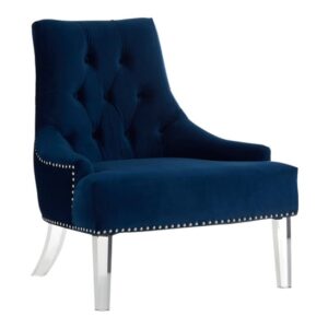 Clarox Button Tufted Fabric Accent Chair In Blue