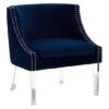 Clarox Upholstered Curved Velvet Armchair In Blue