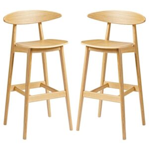 Clynnog Natural Oak Wooden Bar Stools In Pair