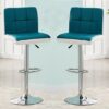 Copez Teal And White Faux Leather Bar Stools In Pair