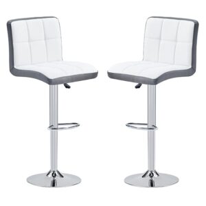 Copez White And Grey Faux Leather Bar Stools In Pair