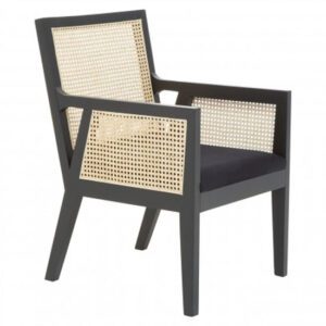Corson Cane Rattan Wooden Accent Chair In Black