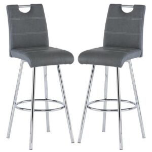 Crafton Grey Faux Leather Bar Stools In Pair