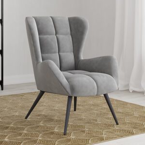 Dalia Plush Velvet Accent Chair In Grey With Black Legs