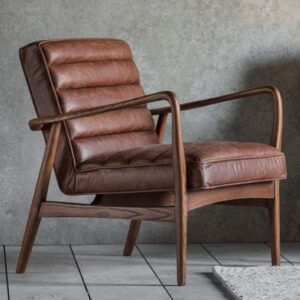 Dotson Leather Armchair With Oak Frame In Vintage Brown