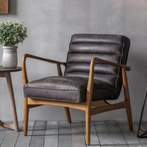 Dotson Leather Armchair With Oak Frame In Antique Ebony