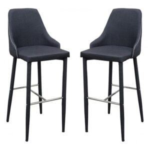 Divina Charcoal Fabric Upholstered Bar Stools In Pair