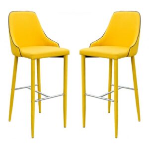 Divina Yellow Fabric Upholstered Bar Stools In Pair