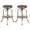 Dschubba Brass Steel Bar Stools With Ash Wooden Seat In A Pair