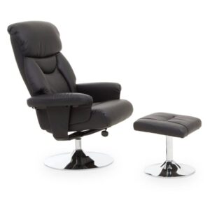 Dumai PU Leather Recliner Chair With Footstool In Black