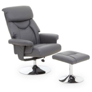 Dumai PU Leather Recliner Chair With Footstool In Grey
