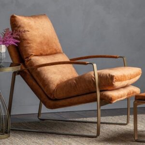 Fabien Velvet Lounge Chaise Chair In Ochre