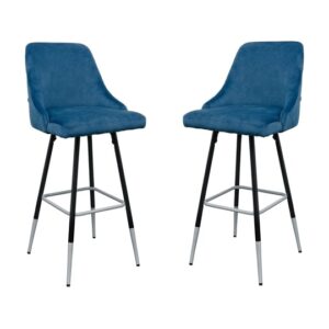 Fiona Blue Fabric Bar Stool In Pair