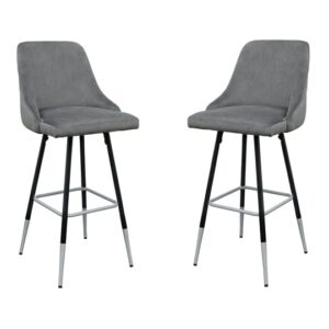 Fiona Grey Fabric Bar Stool In Pair