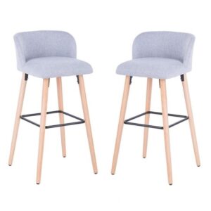 Gunning Fabric Bar Stool In Grey With Wooden Legs In A Pair