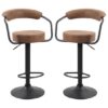 Hanna Brown Woven Fabric Bar Stools With Black Base In A Pair