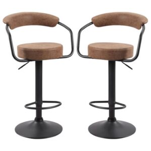 Hanna Brown Woven Fabric Bar Stools With Black Base In A Pair