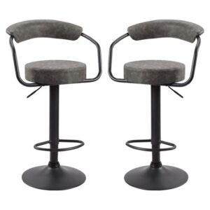 Hanna Grey Woven Fabric Bar Stools With Black Base In A Pair