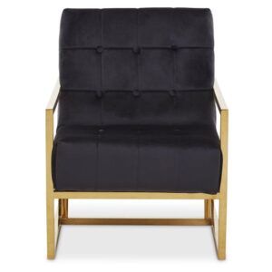 Hanna Velvet Lounge Chair With Gold Frame In Black