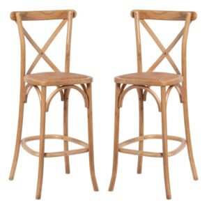 Hapron Cross Back Light Oak Wooden Bar Stools In Pair