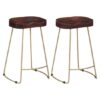 Henley 62cm Walnut Wooden Bar Stools With Brass Legs In A Pair