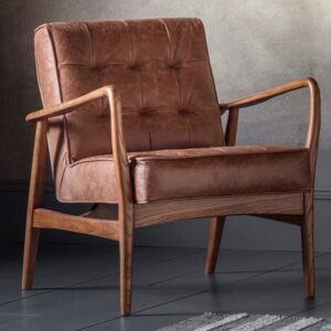 Hombre Upholstered Leather Armchair In Vintage Brown