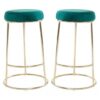 Intercrus Green Velvet Bar Stools With Gold Frame In A Pair