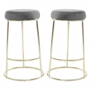 Intercrus Grey Velvet Bar Stools With Gold Frame In A Pair