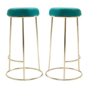 Intercrus Tall Green Velvet Bar Stools With Gold Frame In A Pair