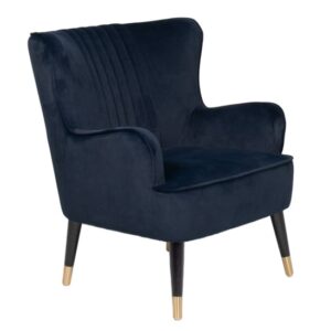 Juke Velvet Accent Chair With Black Wooden Legs In Navy