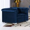 Kenosha Malta Plush Velour Fabric Armchair In Navy