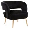 Larrisa Velvet Lounge Chair With Gold Metal Legs In Black