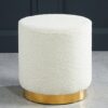 Lewes Small Boucle Fabric Pouffe In Ted White With Gold Base