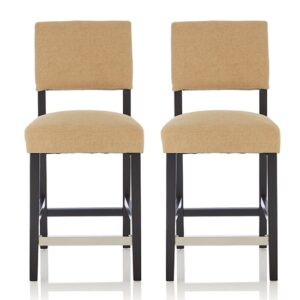 Linnot Oatmeal Fabric Bar Stools With Black Legs In Pair