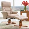 Maida Leather Swivel Recliner Chair And Footstool In Cafe Latte