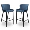 Malmo Blue Velvet Fabric Bar Stool With Metal Base In Pair