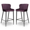 Malmo Mulberry Velvet Fabric Bar Stool With Metal Base In Pair