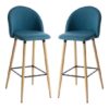 Nesat Blue Fabric Bar Stools With Wooden Legs In Pair