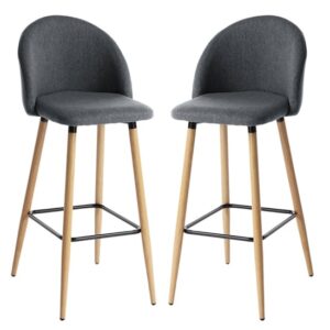 Nissan Grey Fabric Bar Stools With Wooden Legs In Pair