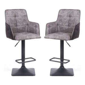 Ordos Fabric Bar Stools In Light Grey With Square Base In Pair