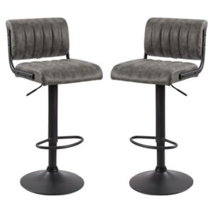 Paris Grey Woven Fabric Bar Stools With Black Base In A Pair